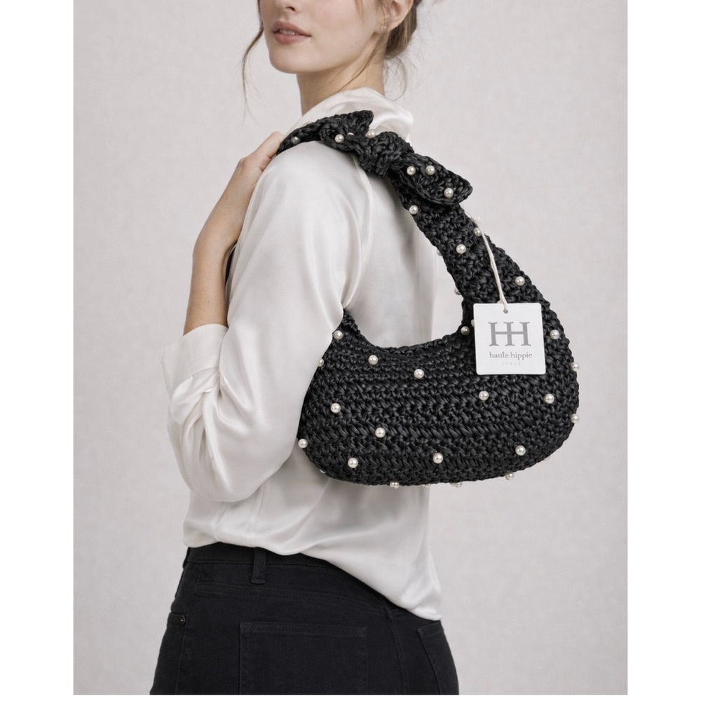 Haute Hippie black crochet with beads bag